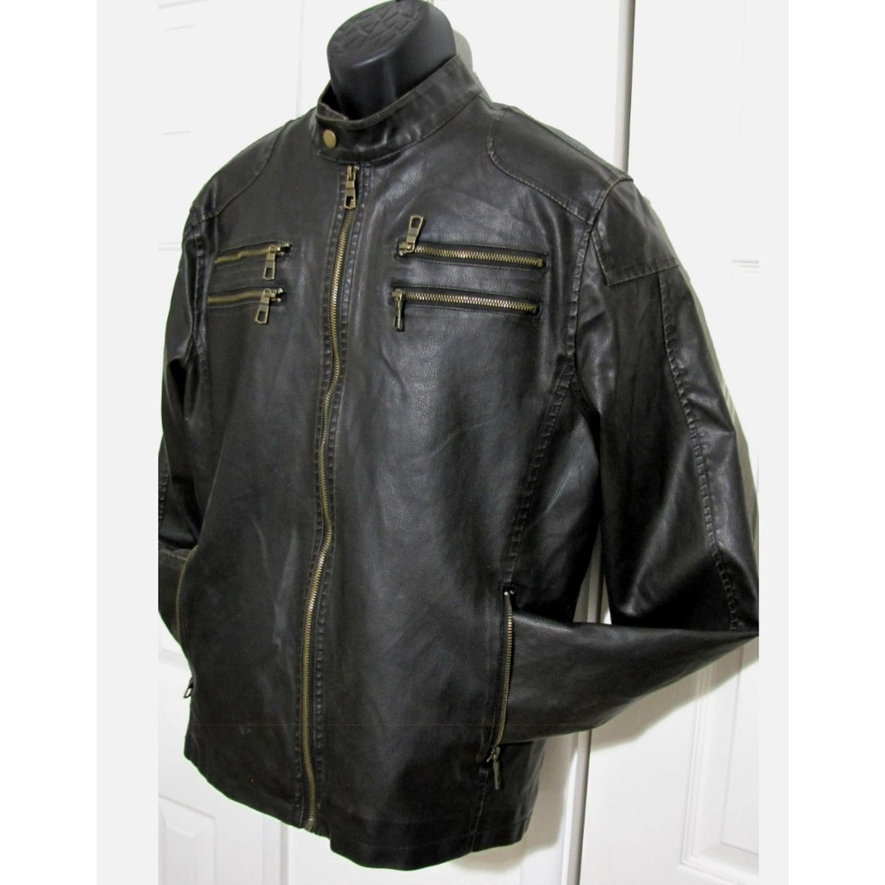 AMERICAN RAG FAUX VEGAN LEATHER Motorcycle Biker Bomber Jacket Mens M Dark Brown